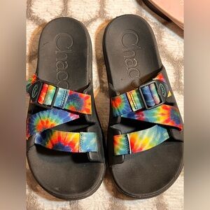 Chaco Women's Black Sandals with Multicolor Tie-Dye Straps